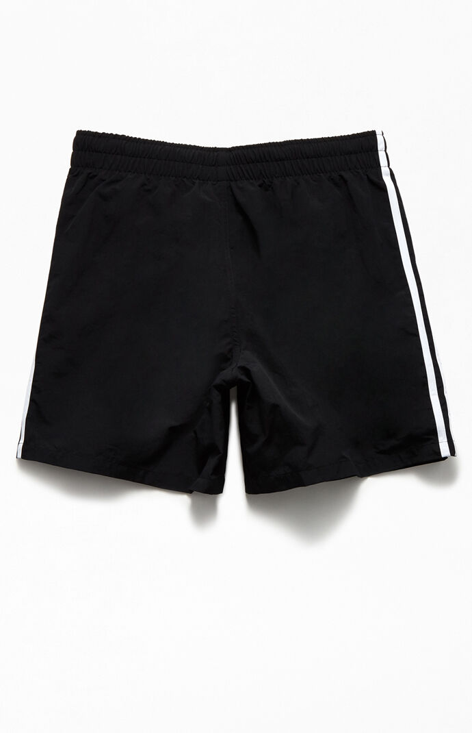 Black 3-Stripes 16" Swim Trunks