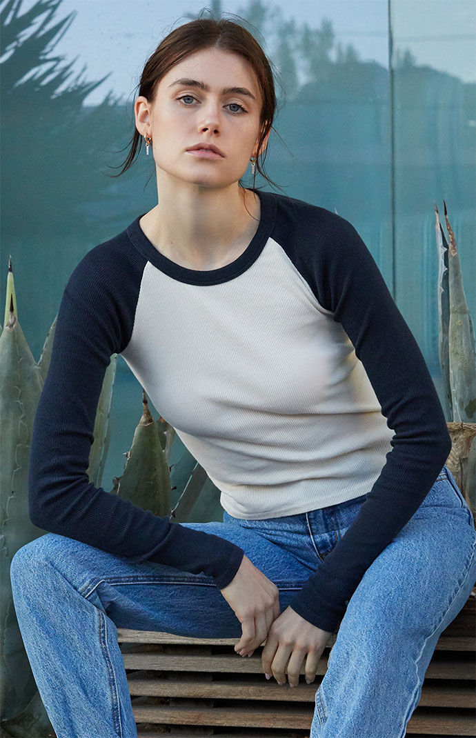 John Galt White Black Bella Long Sleeve Colorblock Top PacSun