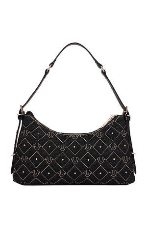 Studded Denim Chain Shoulder Bag image number 4
