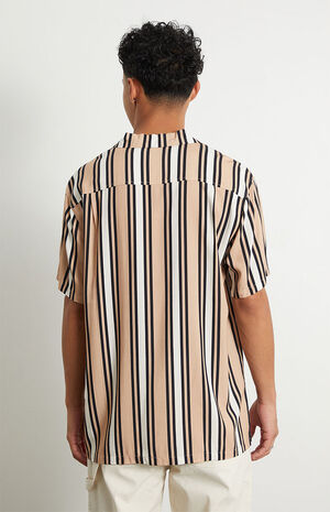 Tan Stripe Woven Camp Shirt image number 4