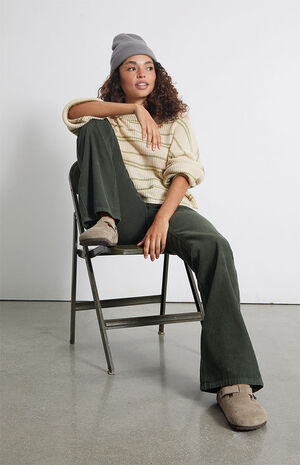 Green Corduroy High Waisted Bootcut Jeans image number 3