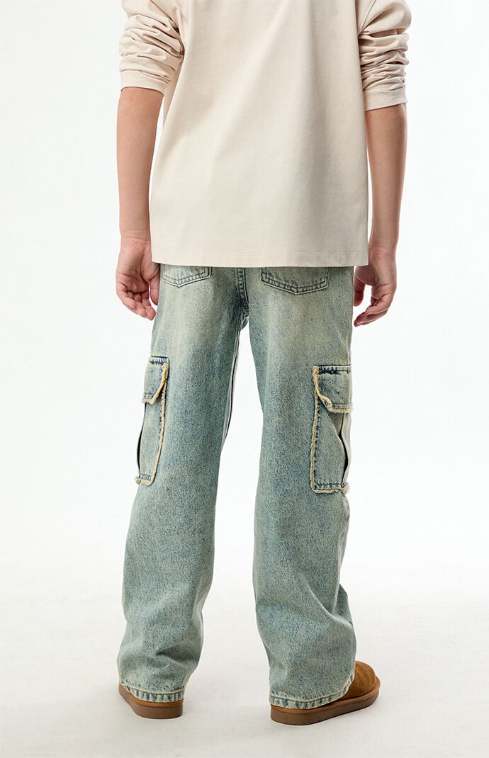 Pacsun Kids Baggy Jeans Frayed Cargo Medium Blue