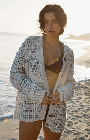 Picnic Collared Crochet Cardigan image number 1