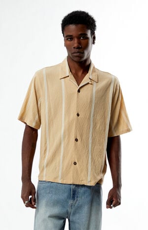 Tan Klein Striped Oversized Camp Shirt