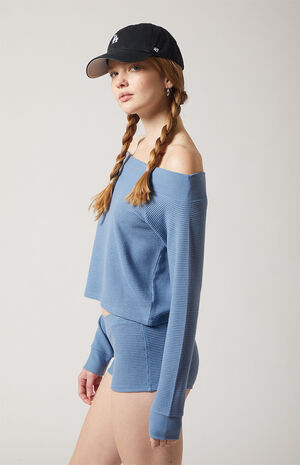 Active Aspen Waffle Knit Off-The-Shoulder Sweatshirt image number 3
