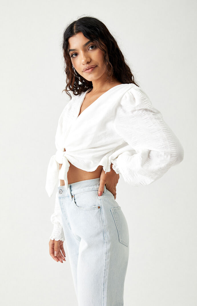 Front Tie Long Sleeve Top