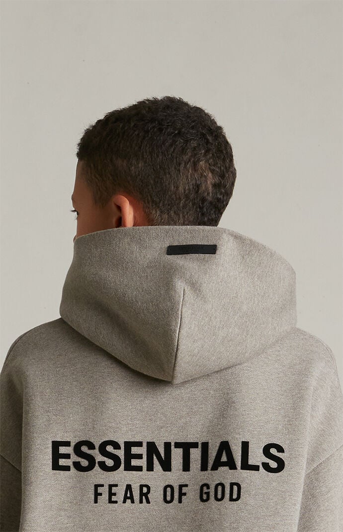 Fear of God Essentials Kids Heather Grey Fleece Hoodie | Pacsun