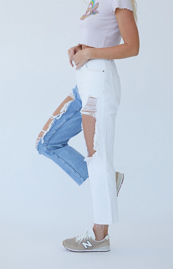 PacSun Two-Tone Distressed High Waisted Straight Leg Jeans | PacSun