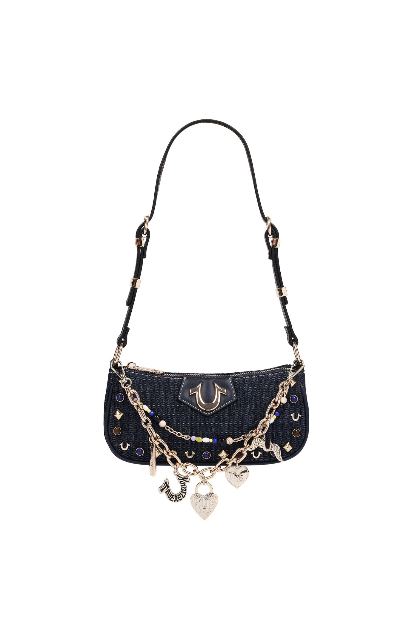 True Religion Chain & Studs Dark Denim Shoulder Bag