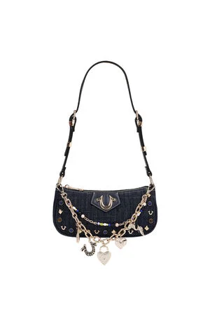 Chain & Studs Dark Denim Shoulder Bag image number 1