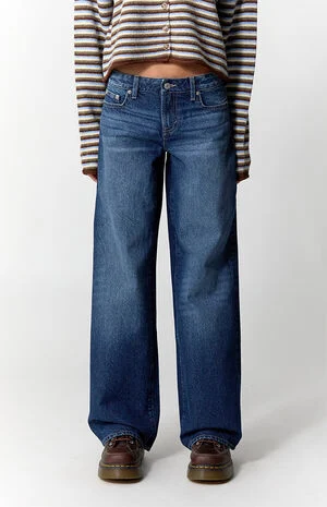 Casey Low Rise Baggy Jeans Button Flap Pocket Dark Blue image number 2