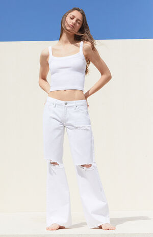 White Ripped Low Rise Girlfriend Jeans image number 2