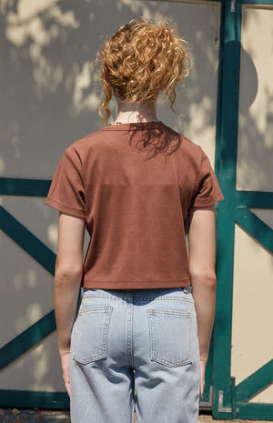 Brown Solid Ribbed Skimmer T-Shirt image number 3