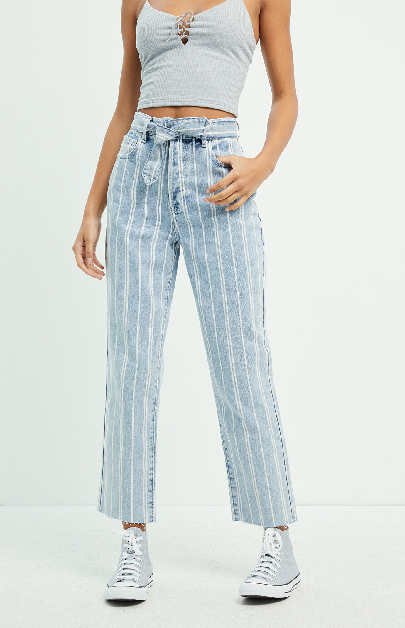 striped jeans high waisted