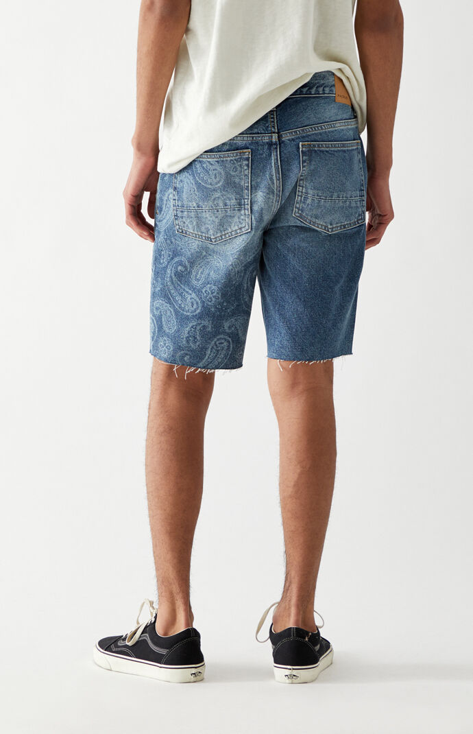 Medium Wash Paisley Denim Shorts