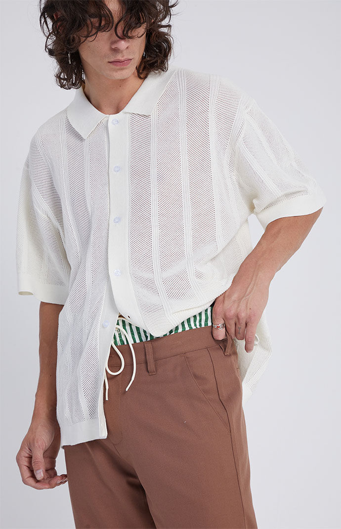 PacSun Off White Open Knit Button Down Shirt PacSun