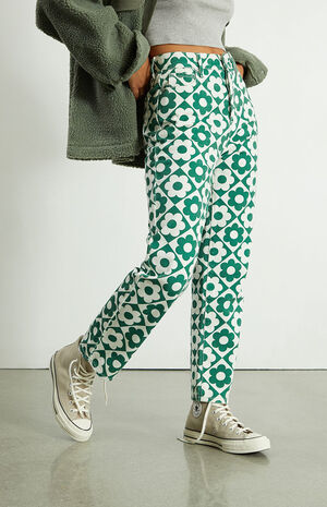 Green & White Daisy High Waisted Straight Leg Jeans image number 3