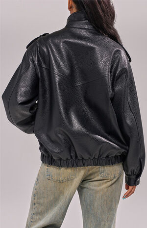 Verlander Black Faux Leather Bomber Jacket image number 4