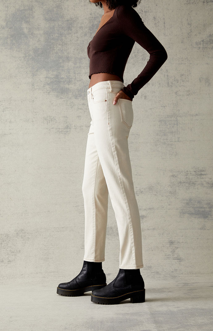 Pacsun Cream Stretch Mom Jeans | PacSun