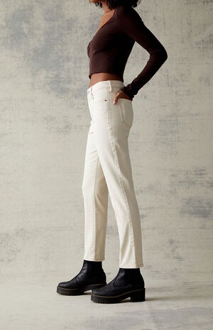 Cream Stretch Mom Jeans image number 3
