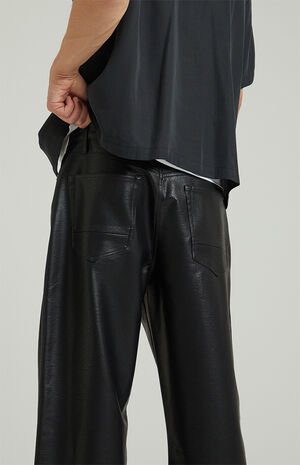 Black Vegan Leather Baggy Pants image number 6
