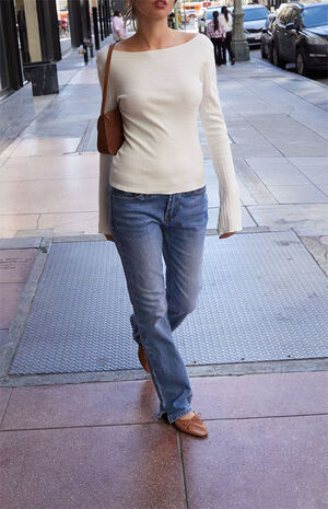 White Pointelle Long Sleeve Top image number 3