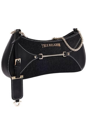 Top Zip Black Denim Shoulder Bag image number 2