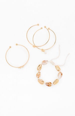 4 Pack Mixed Shell Metal Bracelets image number 1