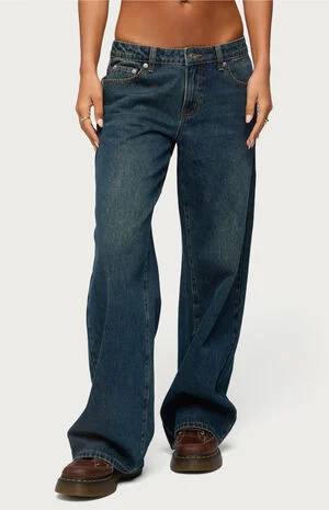 Raelynn Washed Low Rise Baggy Jeans image number 1