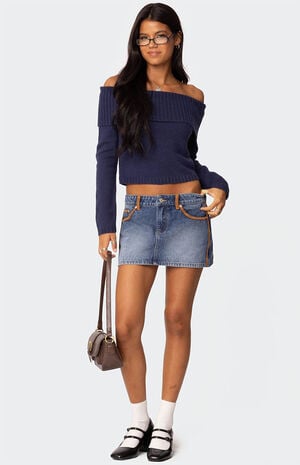 Vera Suede Trim Denim Mini Skirt image number 2