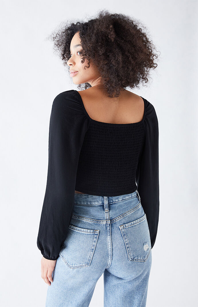 LA Hearts Long Sleeve Tie Front Bustier Top PacSun