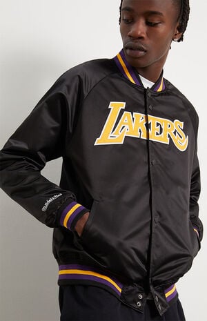 Black New Era NBA LA Lakers Satin Bomber Jacket