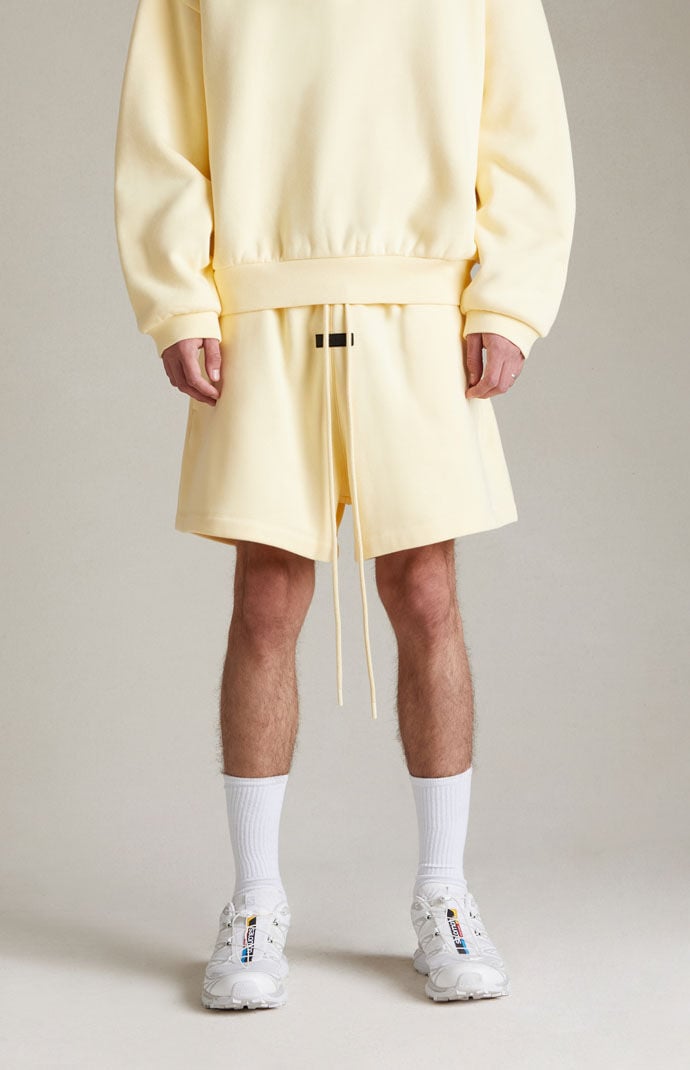 Fear of God Essentials Garden Yellow Fleece Running Shorts Fear of God Essentials Garden Yellow Fleece Running Shorts