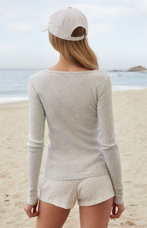 Heather Grey Zelly Ribbed Long Sleeve Top image number 4