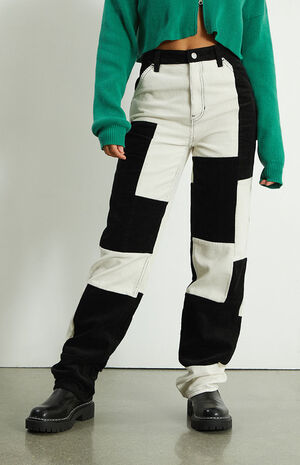 White & Black Corduroy Carpenter Pants image number 2
