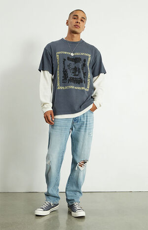 Eco Medium Indigo Ripped Straight Jeans image number 1