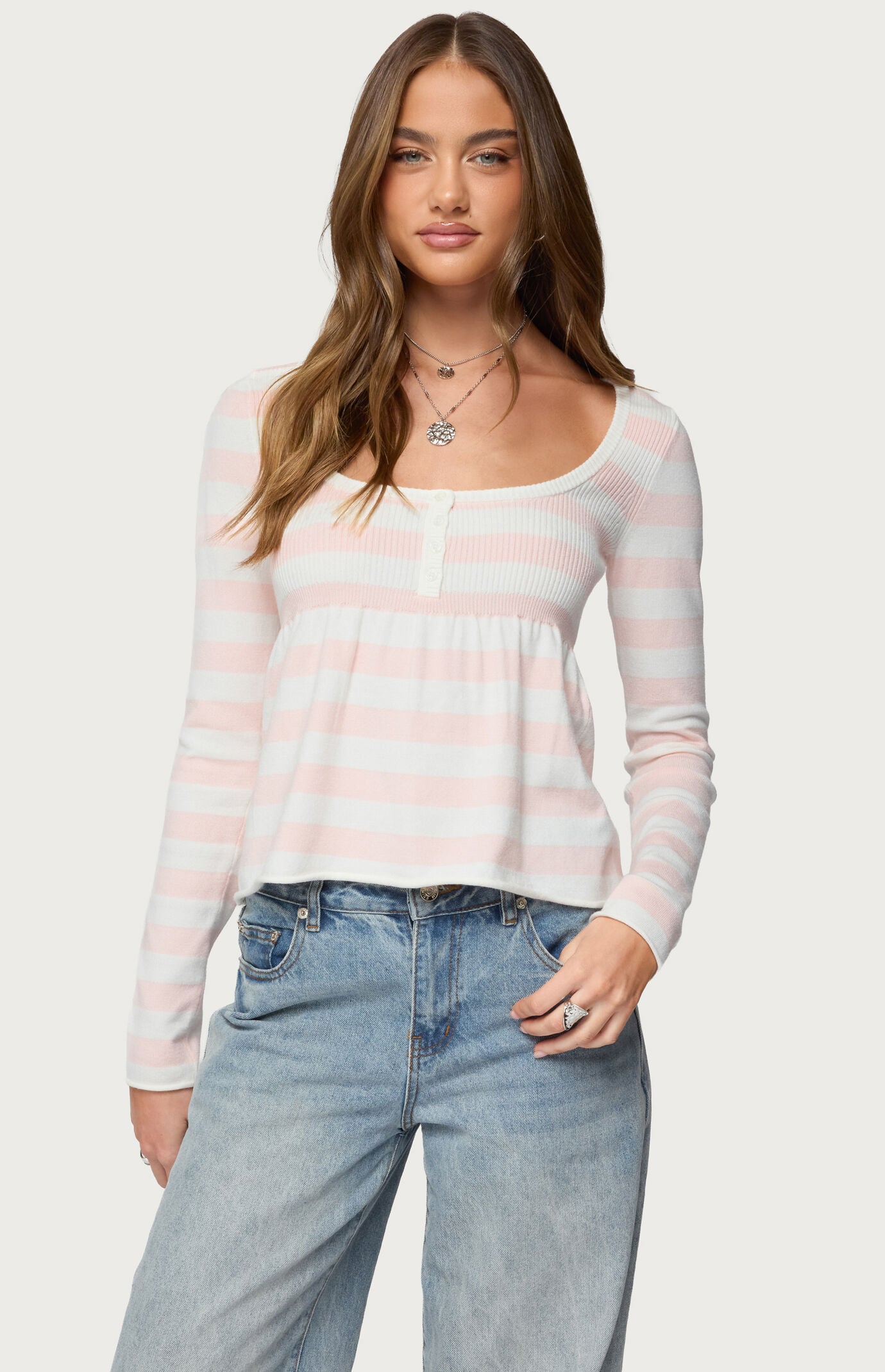 Edikted Lockie Striped Knit Babydoll Top