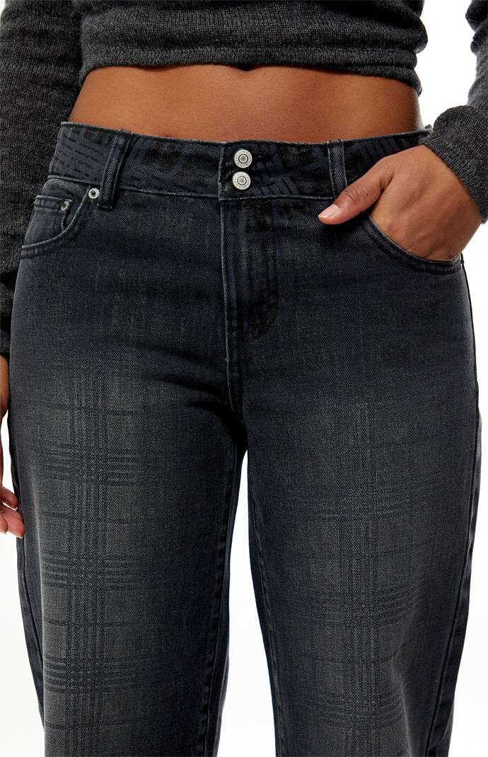 Pacsun Casey Low Rise Baggy Jeans Tonal Plaid Washed Black