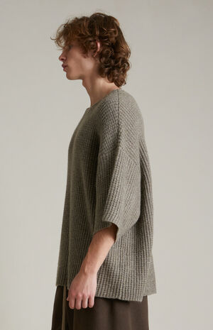 Heather Grey Heavy Waffle Knit Short Sleeve Sweater image number 3