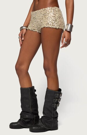 Annael Sequin Knit Micro Shorts image number 2