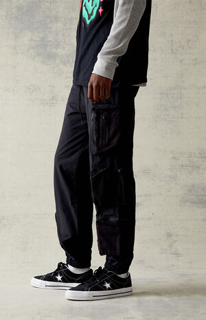 Black Multi Pocket Straight Cargo Pants image number 3