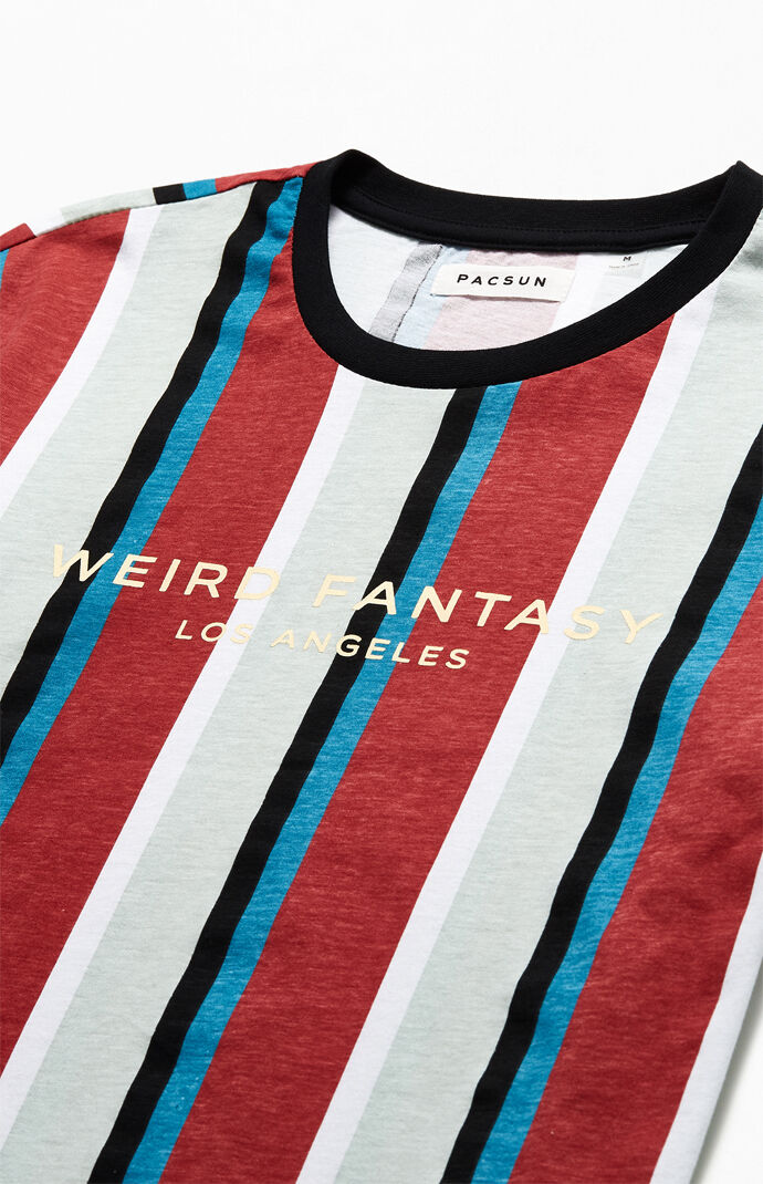 Red Weird Fantasy Vertical Striped T-Shirt