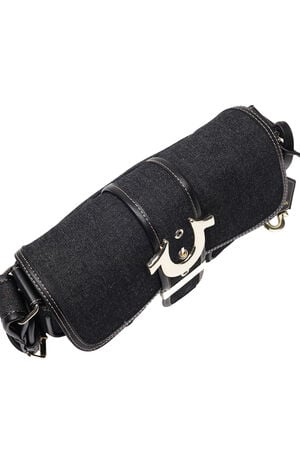 Black Double Pocket Denim Satchel Bag image number 8