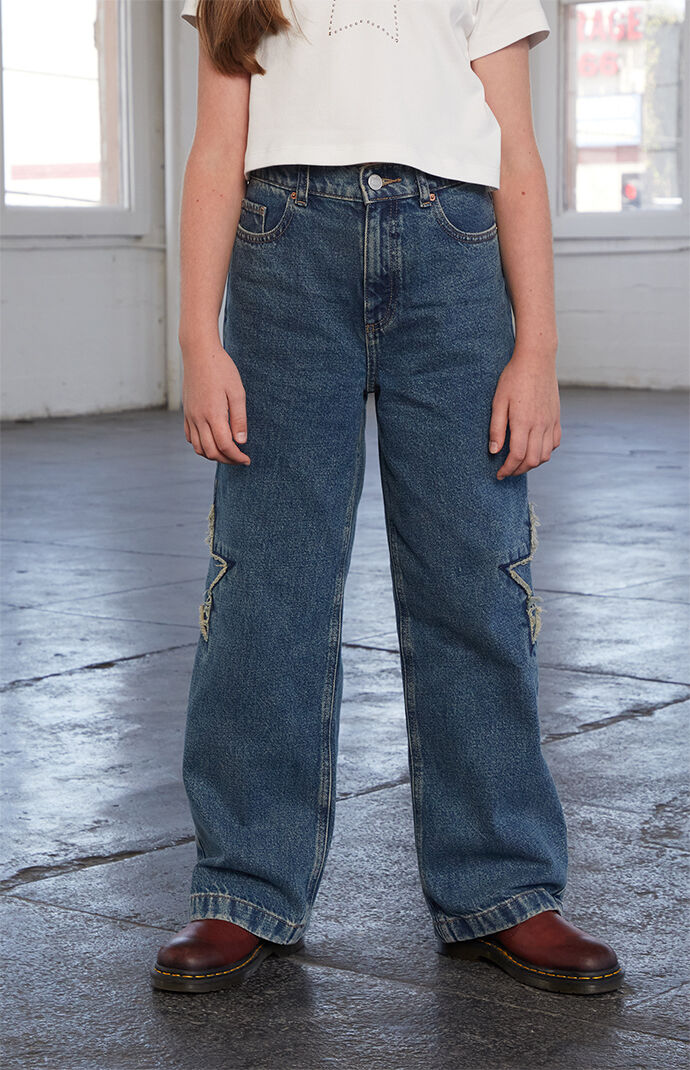 Pacsun Kids Baggy Jeans Distressed Star Patch Medium Blue | Pacsun