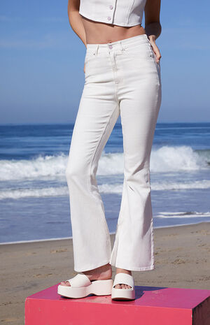 White Stretch High Waisted Flare Jeans image number 3