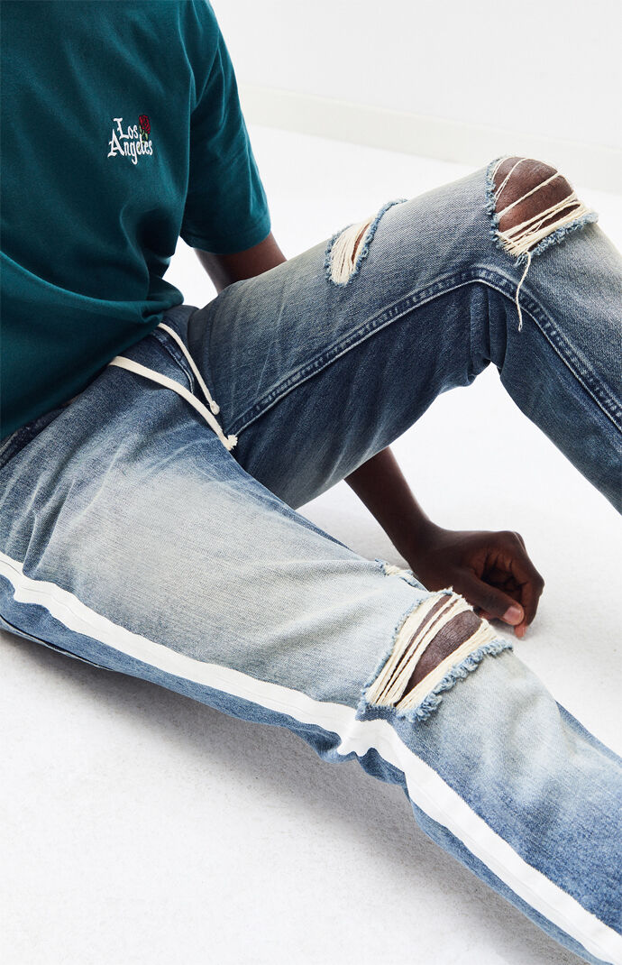 mens jeans with white stripe down the side