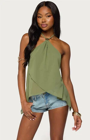 Chiffon Split Back Halter Top image number 1