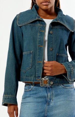 Halo Oversized Collar Denim Jacket image number 2