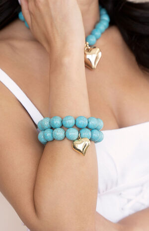 Luck & Love Turquoise Elastic Bracelet Set image number 4