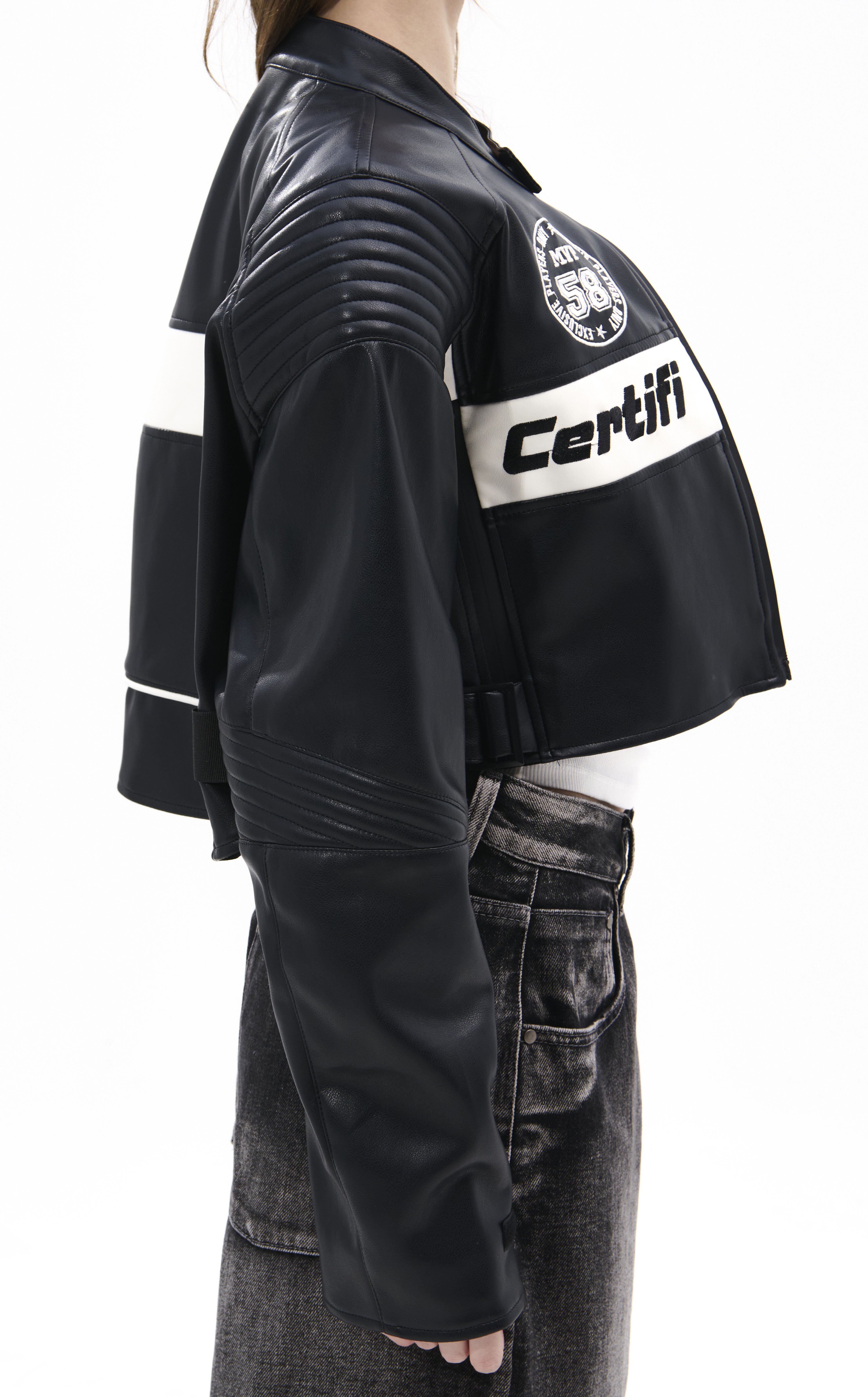 AZALEA WANG Max Black Moto Faux Leather Jacket